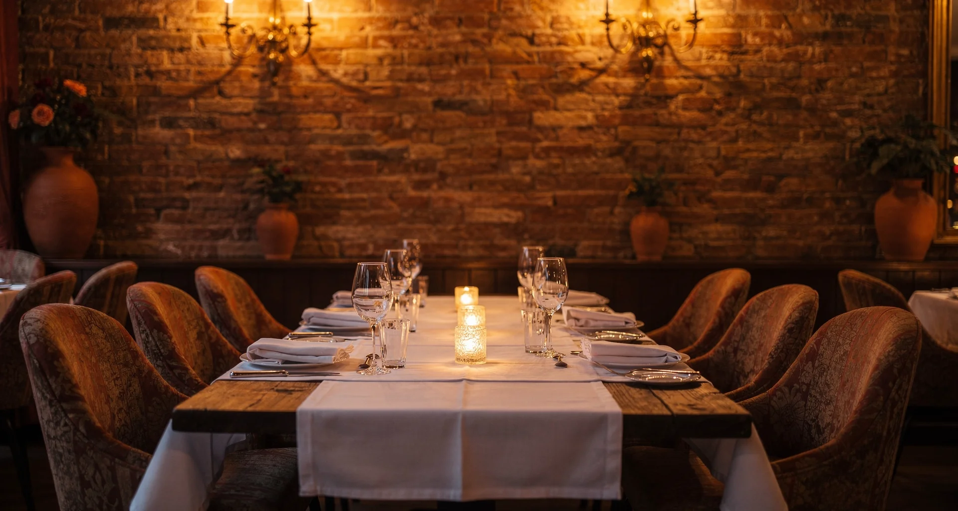Cozy candlelit dining room at MANGIA restaurant