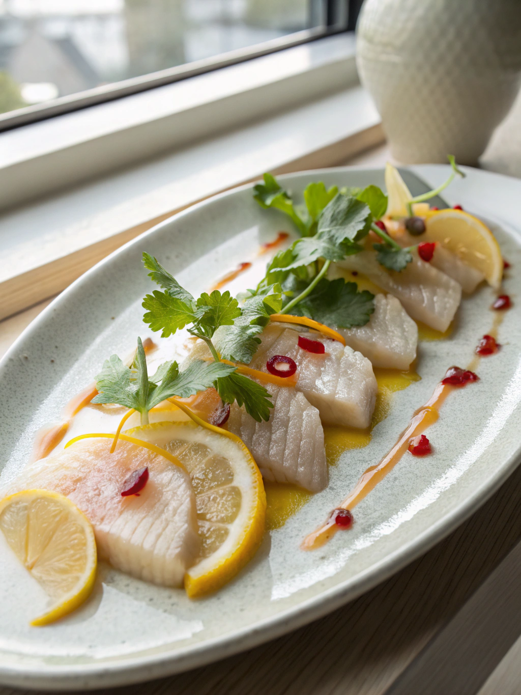 Delicate sea bass crudo with citrus and herbs