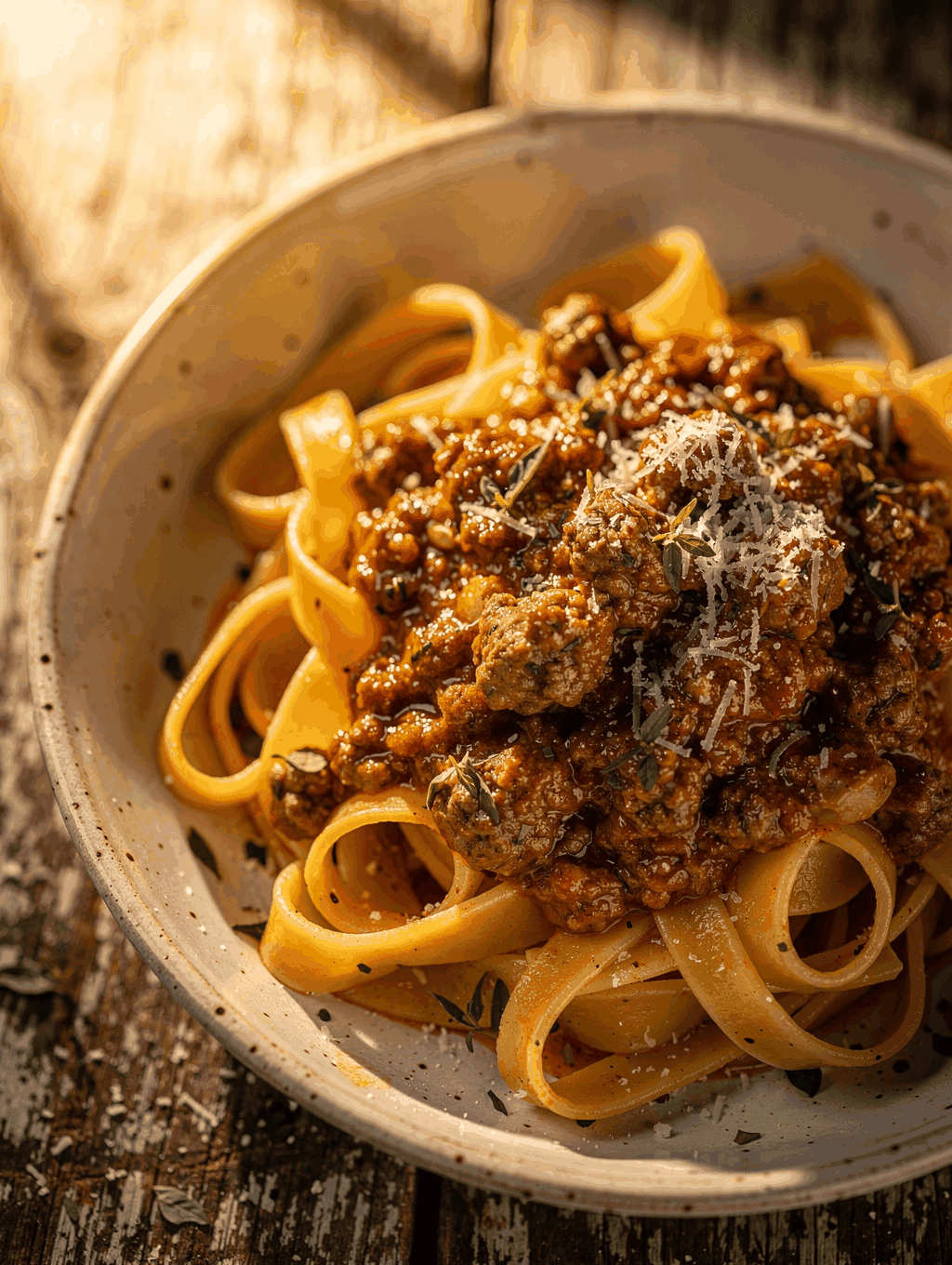 Fresh hand-cut tagliatelle with slow-cooked veal ragu